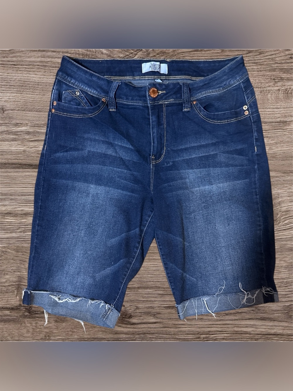 Dark Blue Denim Cropped Bermuda Shorts for Women